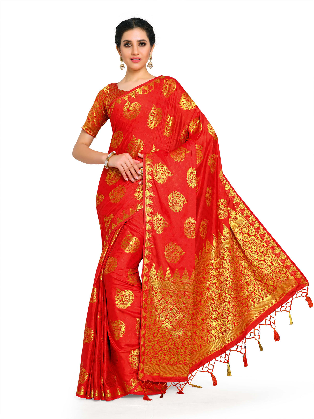 Mimosa Womens Crepe Saree Mysore Silk Red Color