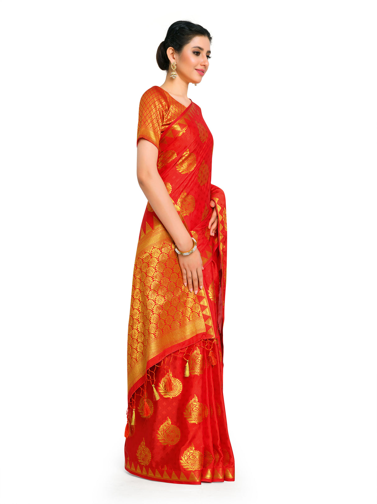 Mimosa Womens Crepe Saree Mysore Silk Red Color