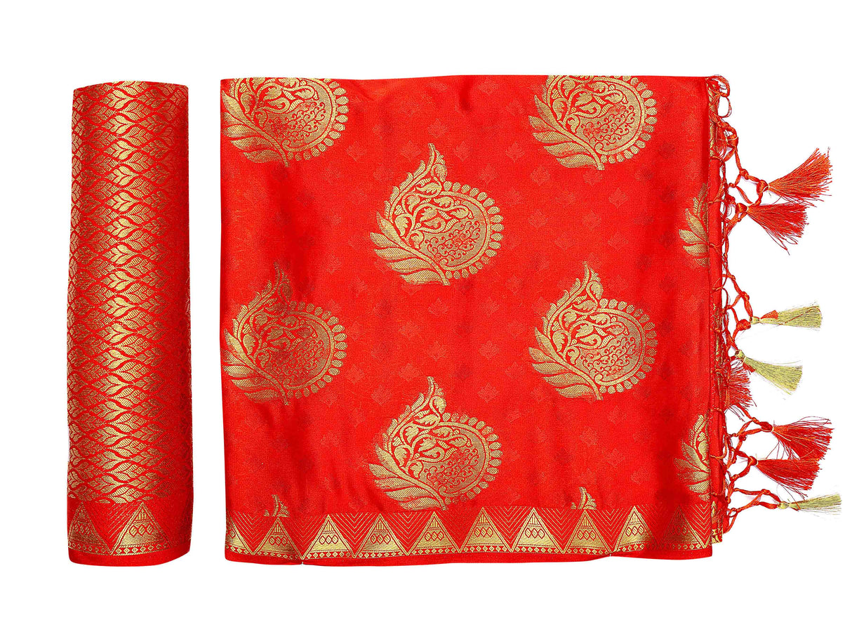 Mimosa Womens Crepe Saree Mysore Silk Red Color