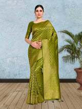 Mimosa Womens Art Silk Saree Kanjivaram Olive Color