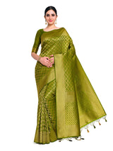 Mimosa Womens Art Silk Saree Kanjivaram Olive Color