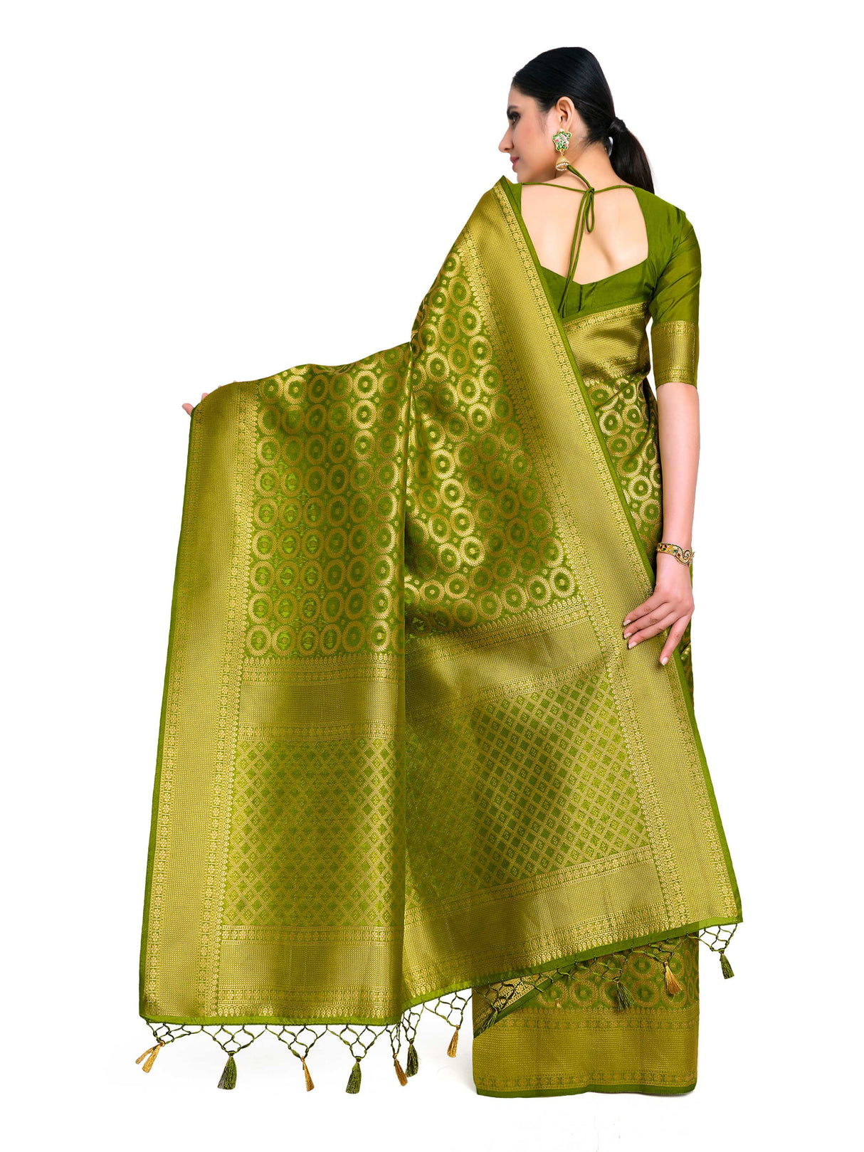 Mimosa Womens Art Silk Saree Kanjivaram Olive Color