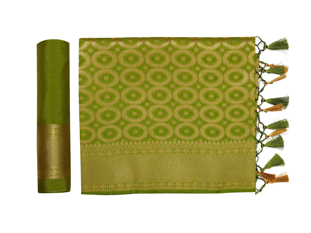 Mimosa Womens Art Silk Saree Kanjivaram Olive Color