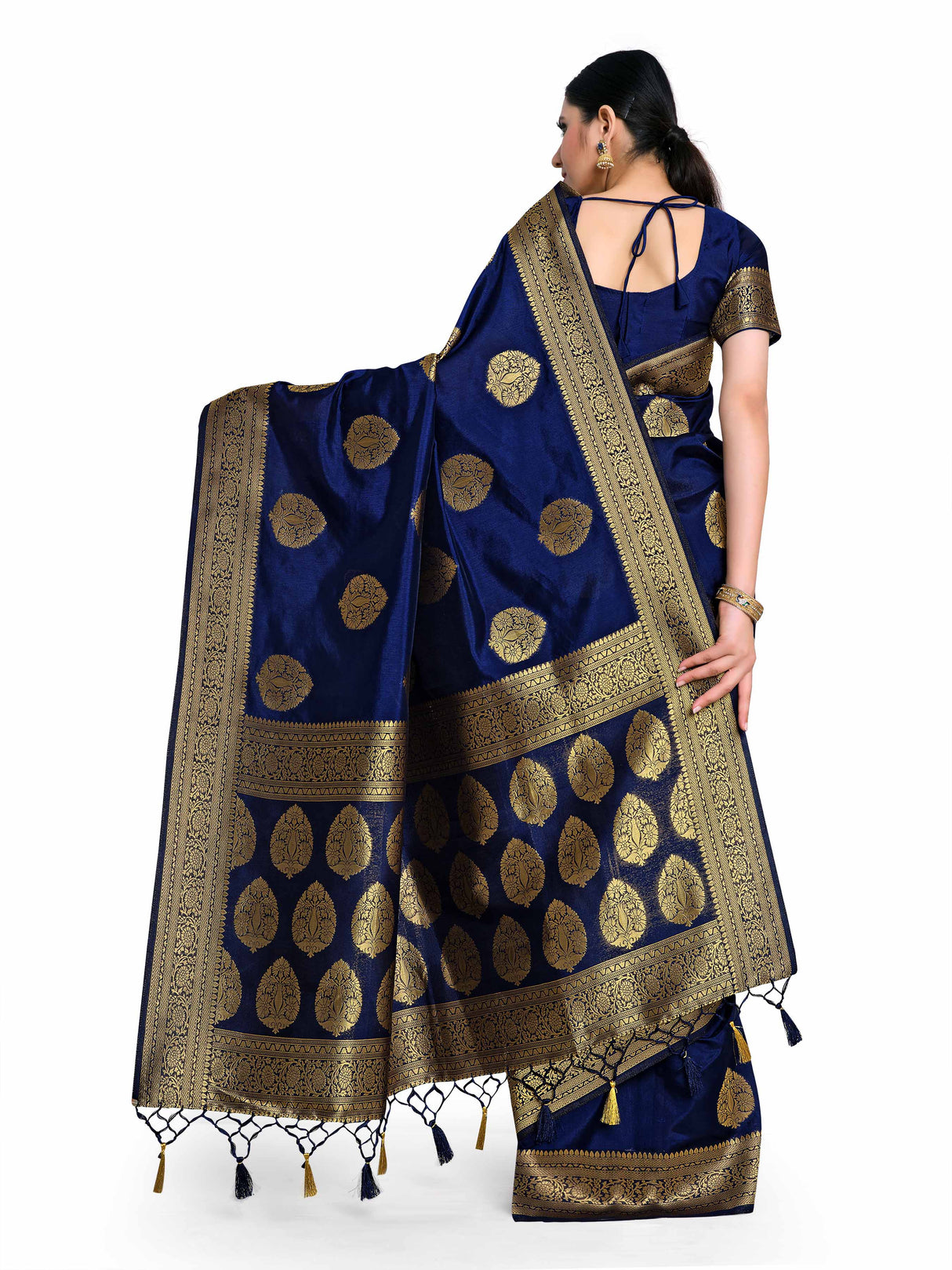 Mimosa Womens Art Silk Saree Kanjivaram Navy Blue Color