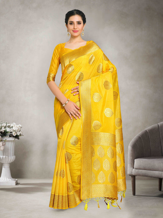 Mimosa Womens Art Silk Saree Kanjivaram Yellow Color