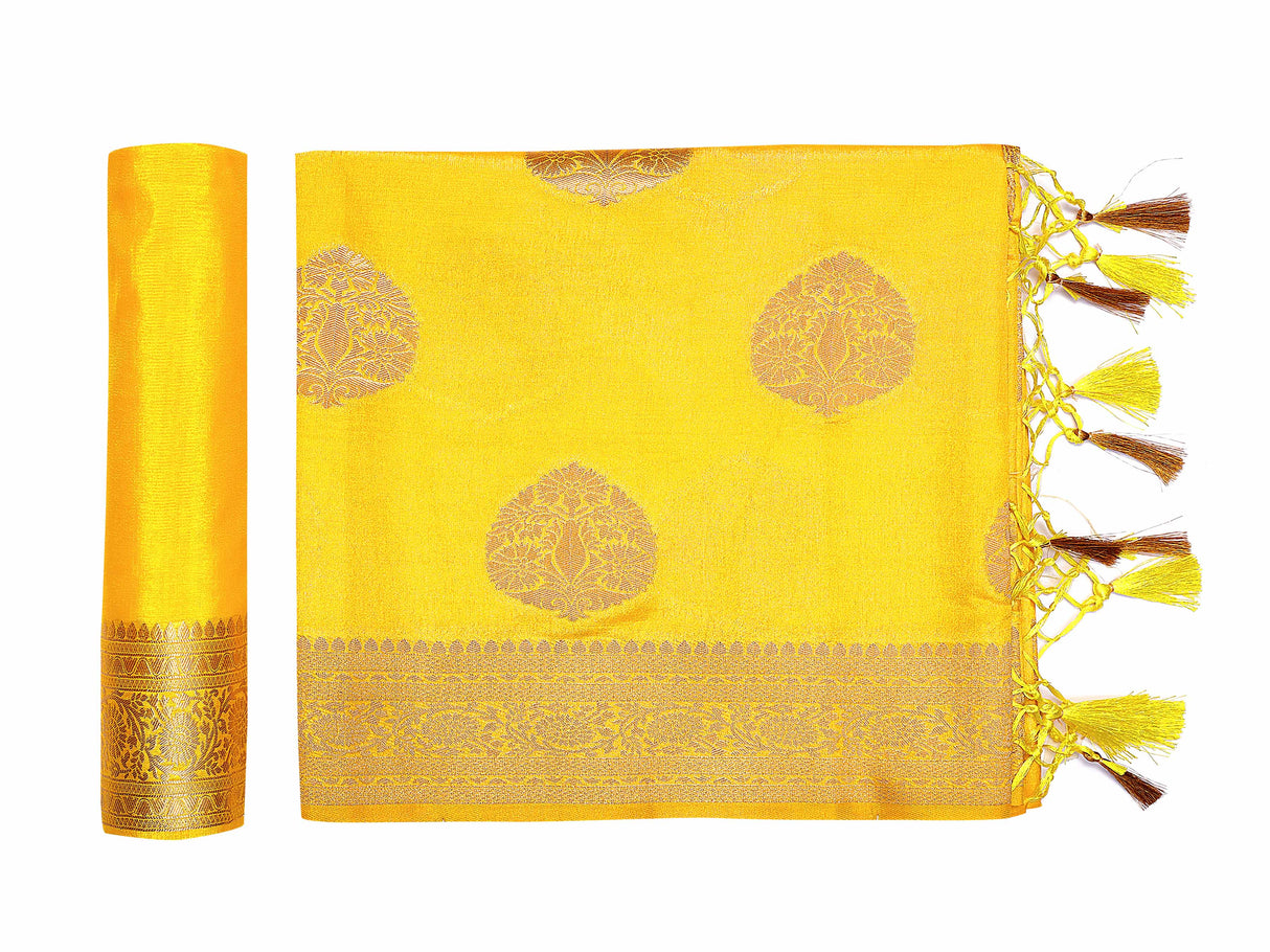 Mimosa Womens Art Silk Saree Kanjivaram Yellow Color