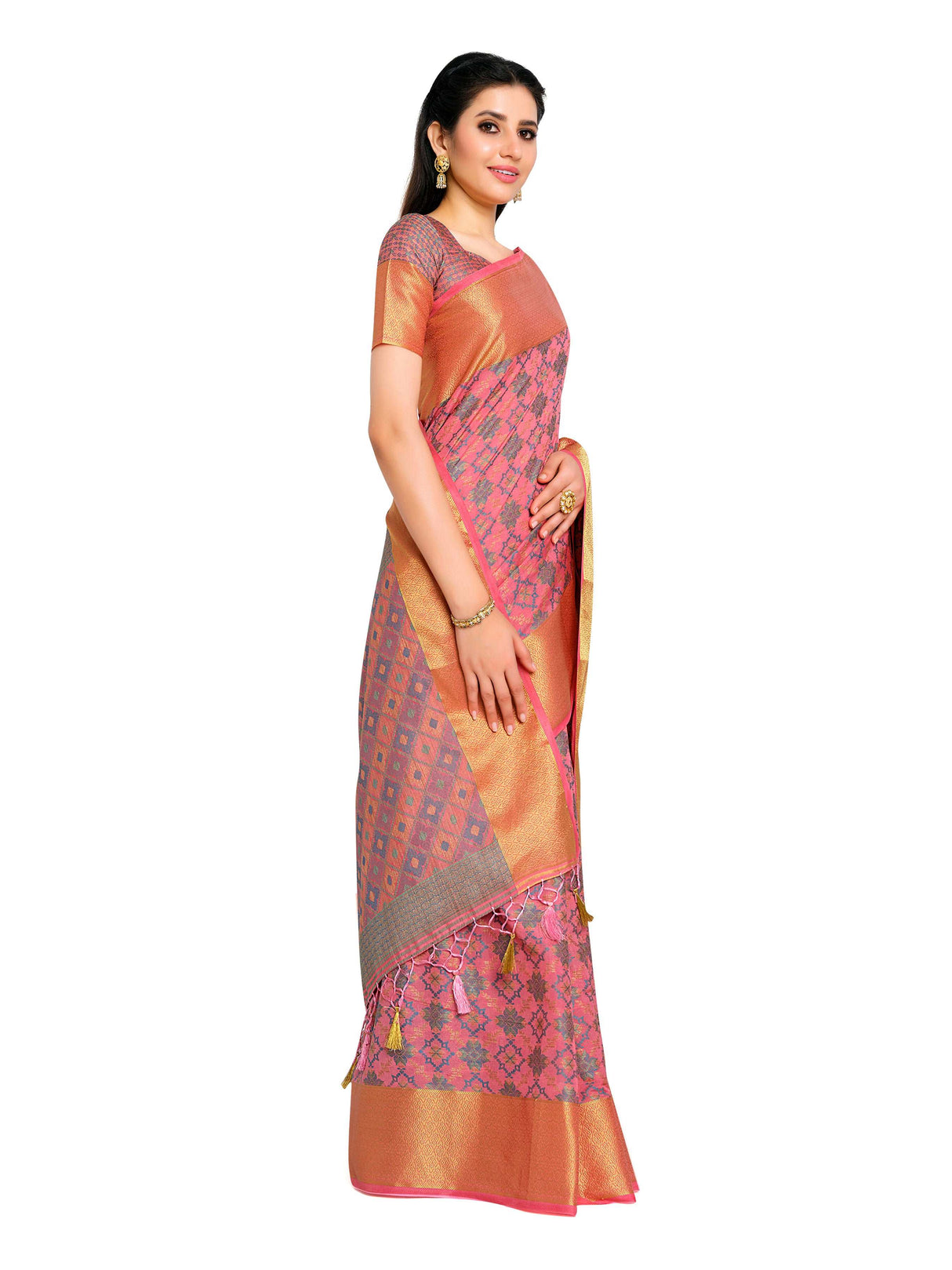 Mimosa Womens Art Silk Saree Patola Gajjari Color