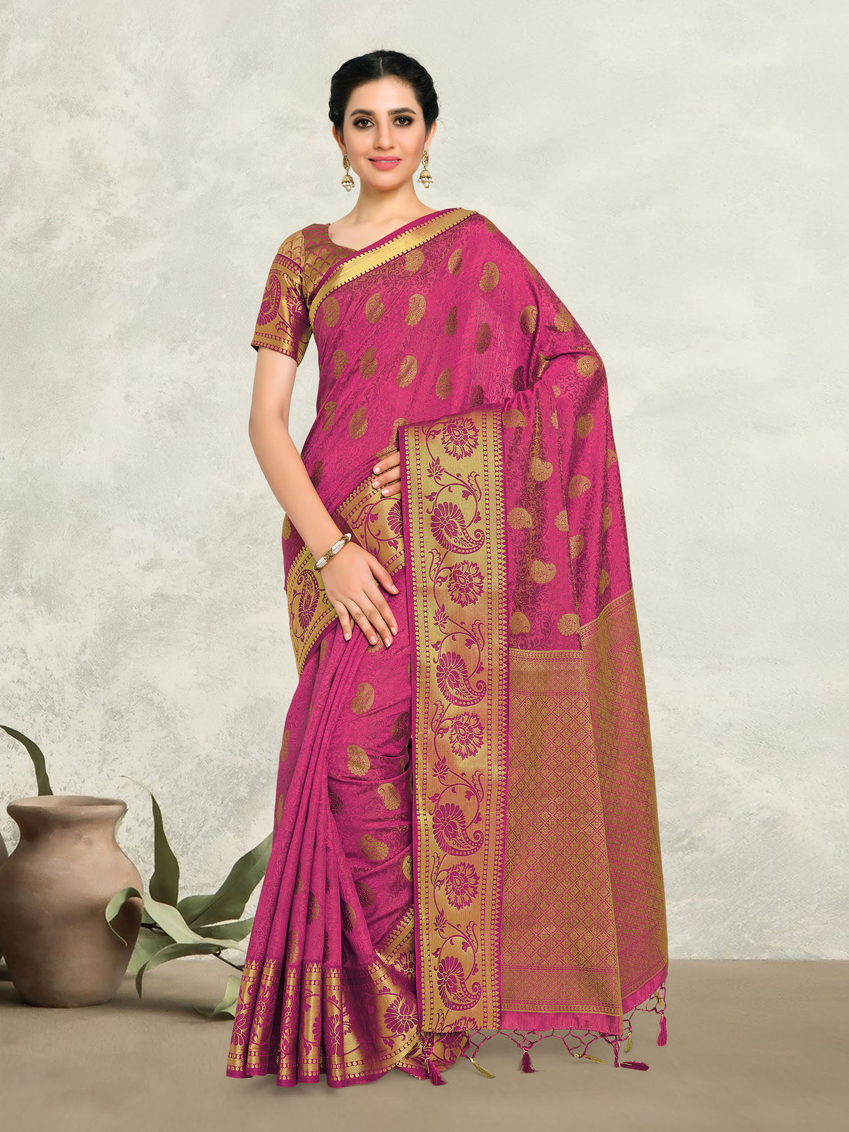 Mimosa Womens Art Silk Saree Kanjivaram Maroon Color