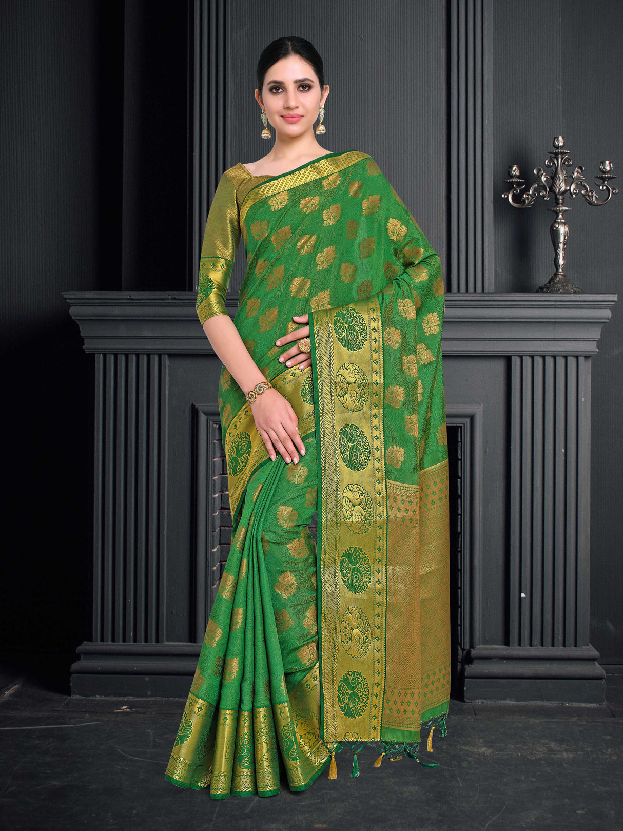 Mimosa Womens Art Silk Saree Kanjivaram BGreen Color