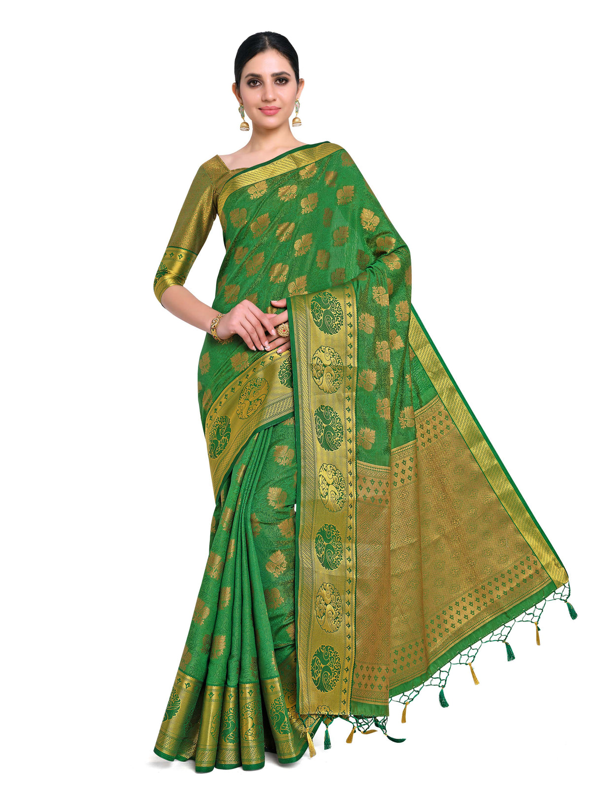 Mimosa Womens Art Silk Saree Kanjivaram BGreen Color