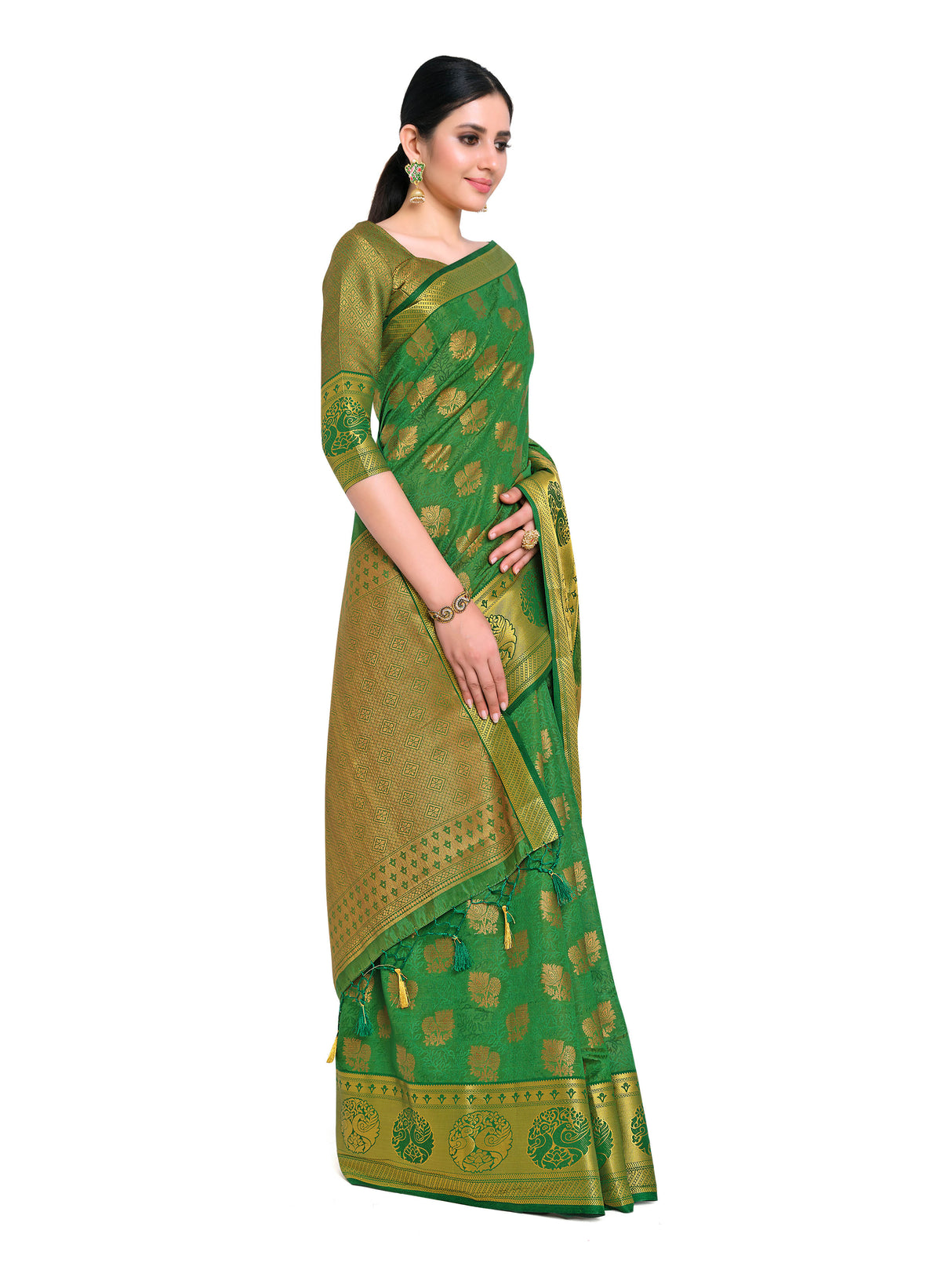 Mimosa Womens Art Silk Saree Kanjivaram BGreen Color