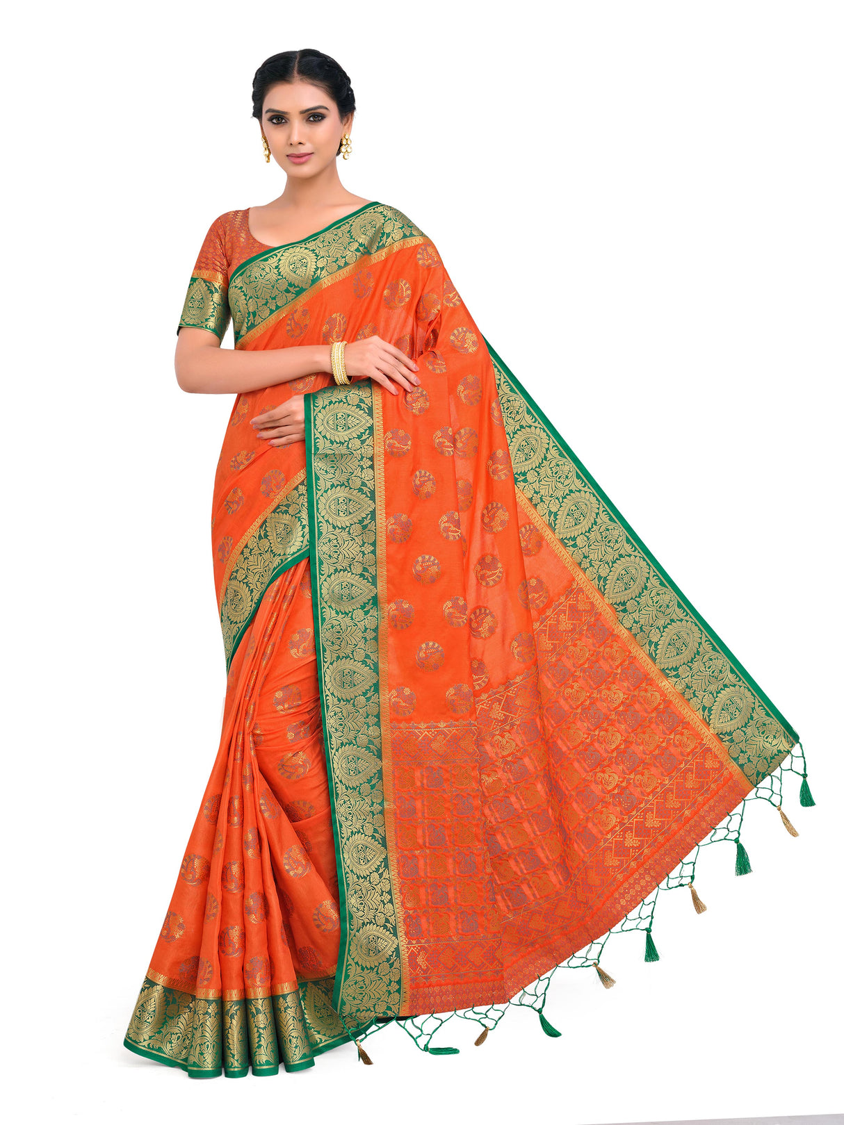 Mimosa Womens Art Silk Saree Kanjivaram Peach Color