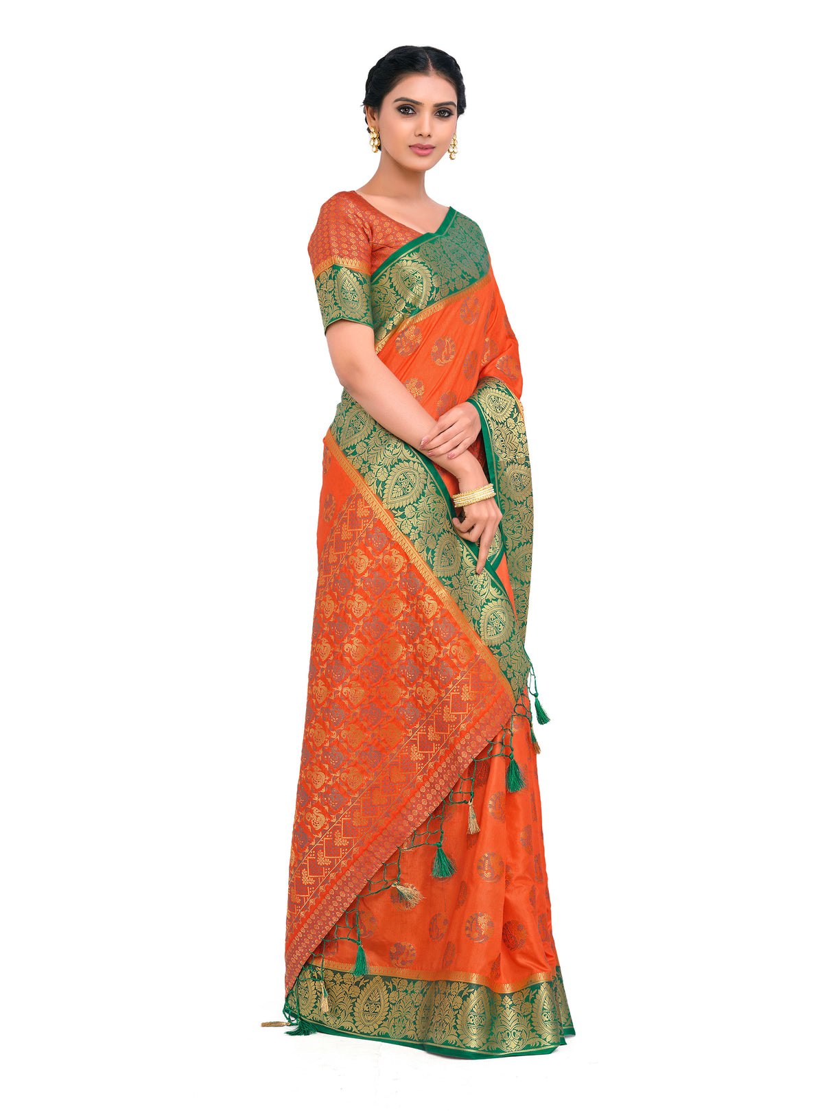 Mimosa Womens Art Silk Saree Kanjivaram Peach Color