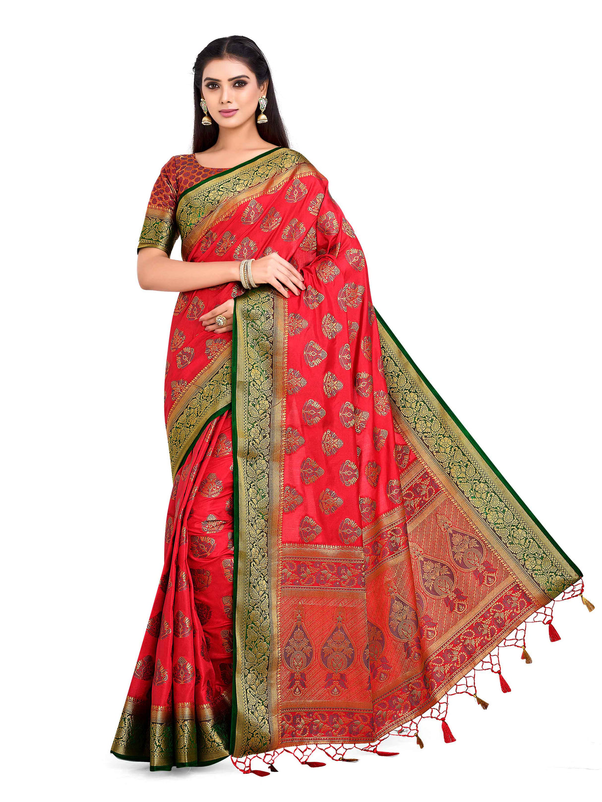 Mimosa Womens Art Silk Saree Kanjivaram Strawberry Color