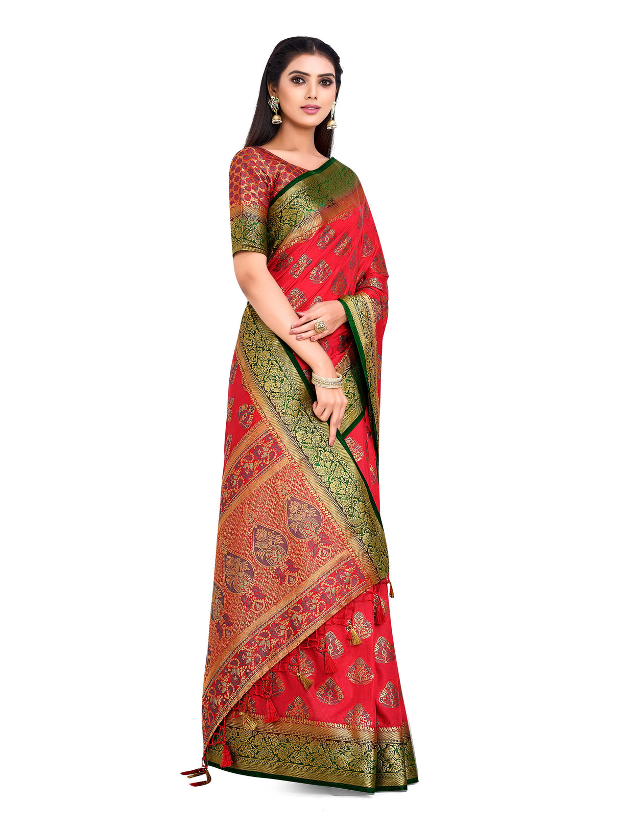 Mimosa Womens Art Silk Saree Kanjivaram Strawberry Color