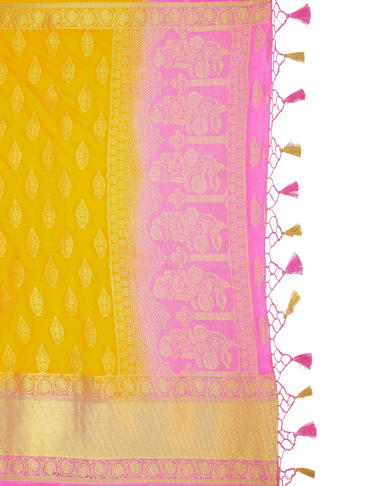 Mimosa Womens Art Silk Saree Kanjivaram Gold Color