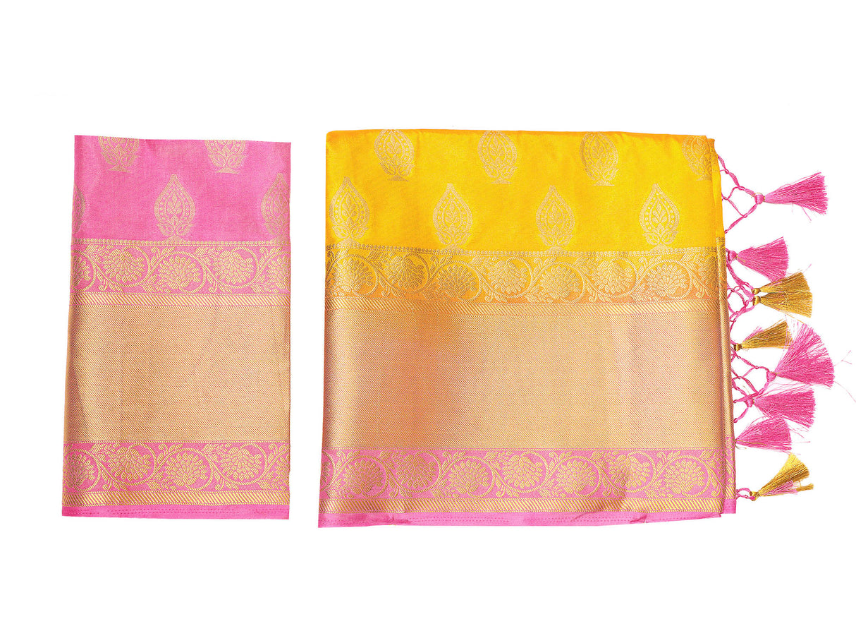 Mimosa Womens Art Silk Saree Kanjivaram Gold Color