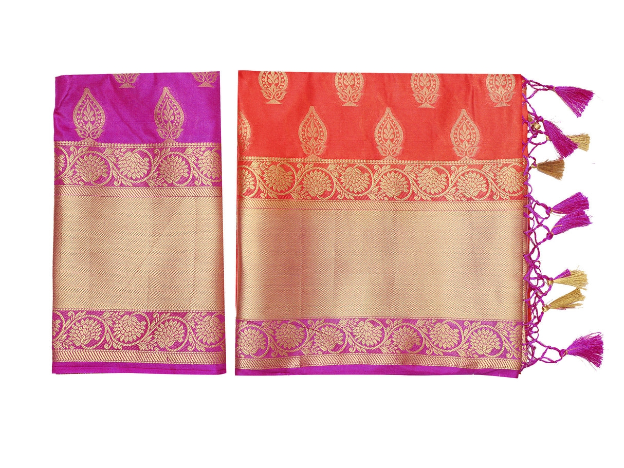 Mimosa Womens Art Silk Saree Kanjivaram Orange Color