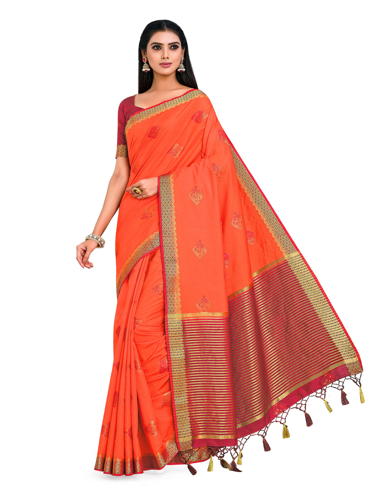 Mimosa Womens Art Silk Saree Kanjivaram style Peach Color