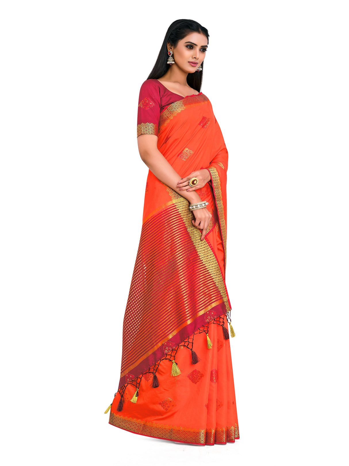 Mimosa Womens Art Silk Saree Kanjivaram style Peach Color