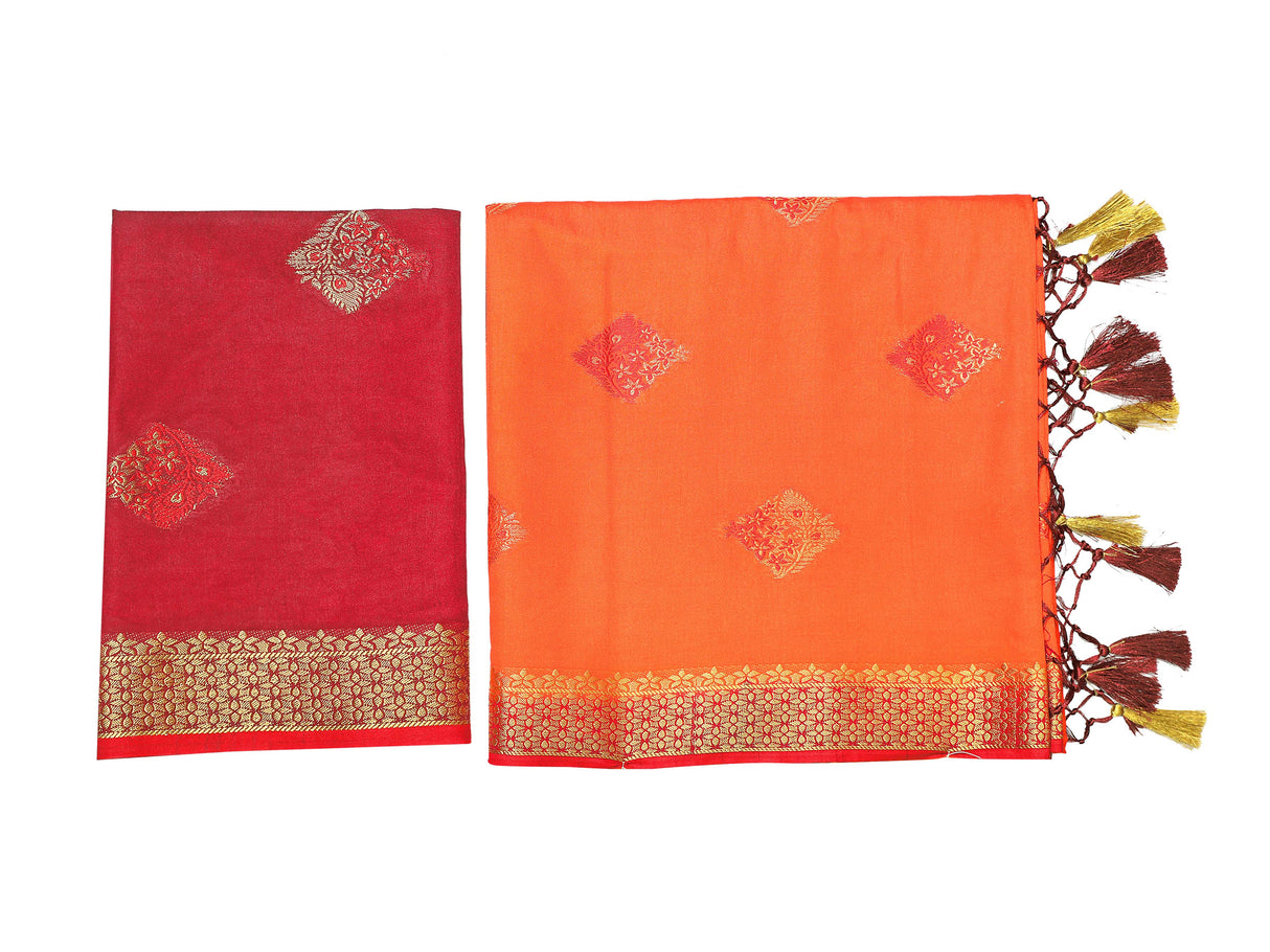 Mimosa Womens Art Silk Saree Kanjivaram style Peach Color