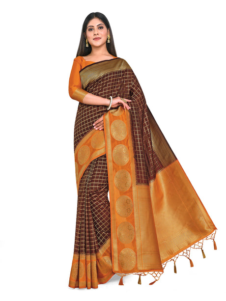 Mimosa Womens Art Silk Saree Kanjivaram Chocolate Color