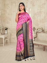 Mimosa Womens Art Silk Saree Patola Pink Color