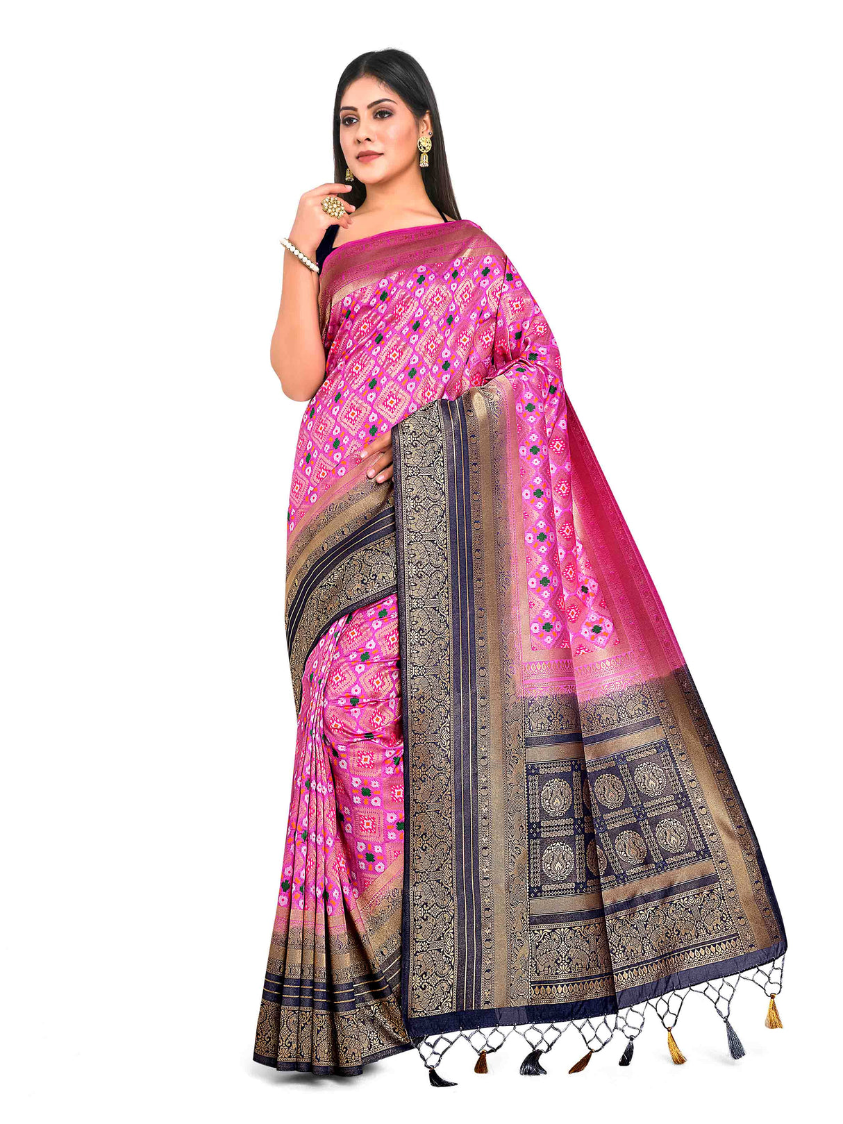 Mimosa Womens Art Silk Saree Patola Pink Color