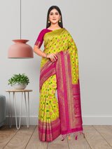 Mimosa Womens Art Silk Saree Patola Pista Color