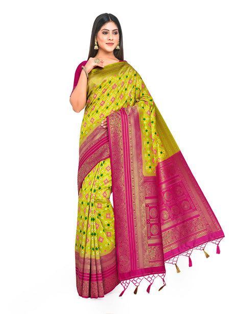 Mimosa Womens Art Silk Saree Patola Pista Color