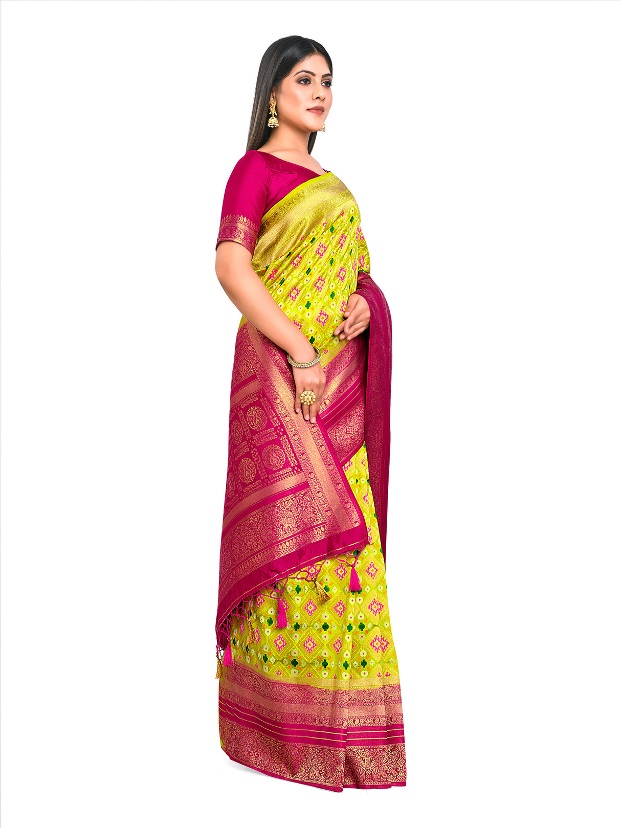 Mimosa Womens Art Silk Saree Patola Pista Color