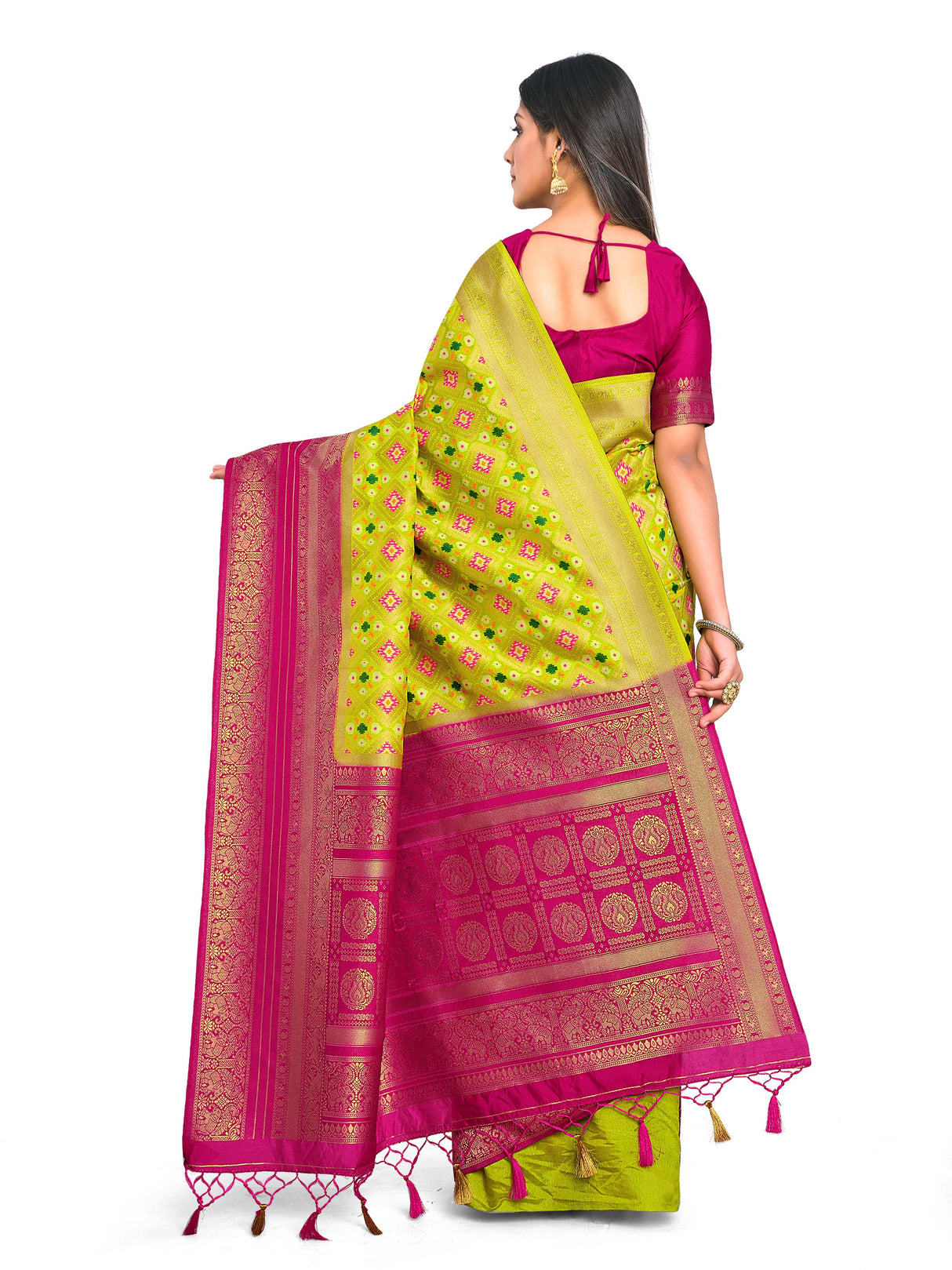 Mimosa Womens Art Silk Saree Patola Pista Color