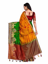 Mimosa Womens Linen Saree Banarasi style Mustard Color