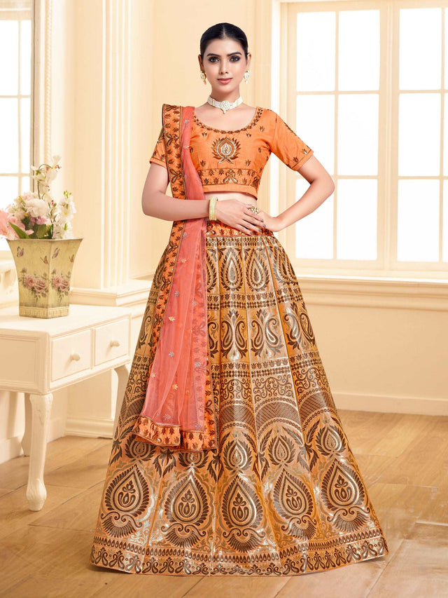 MIMOSA Women's Art Silk Semi-Stitched Lehenga with Unstitched Blouse and Dupatta