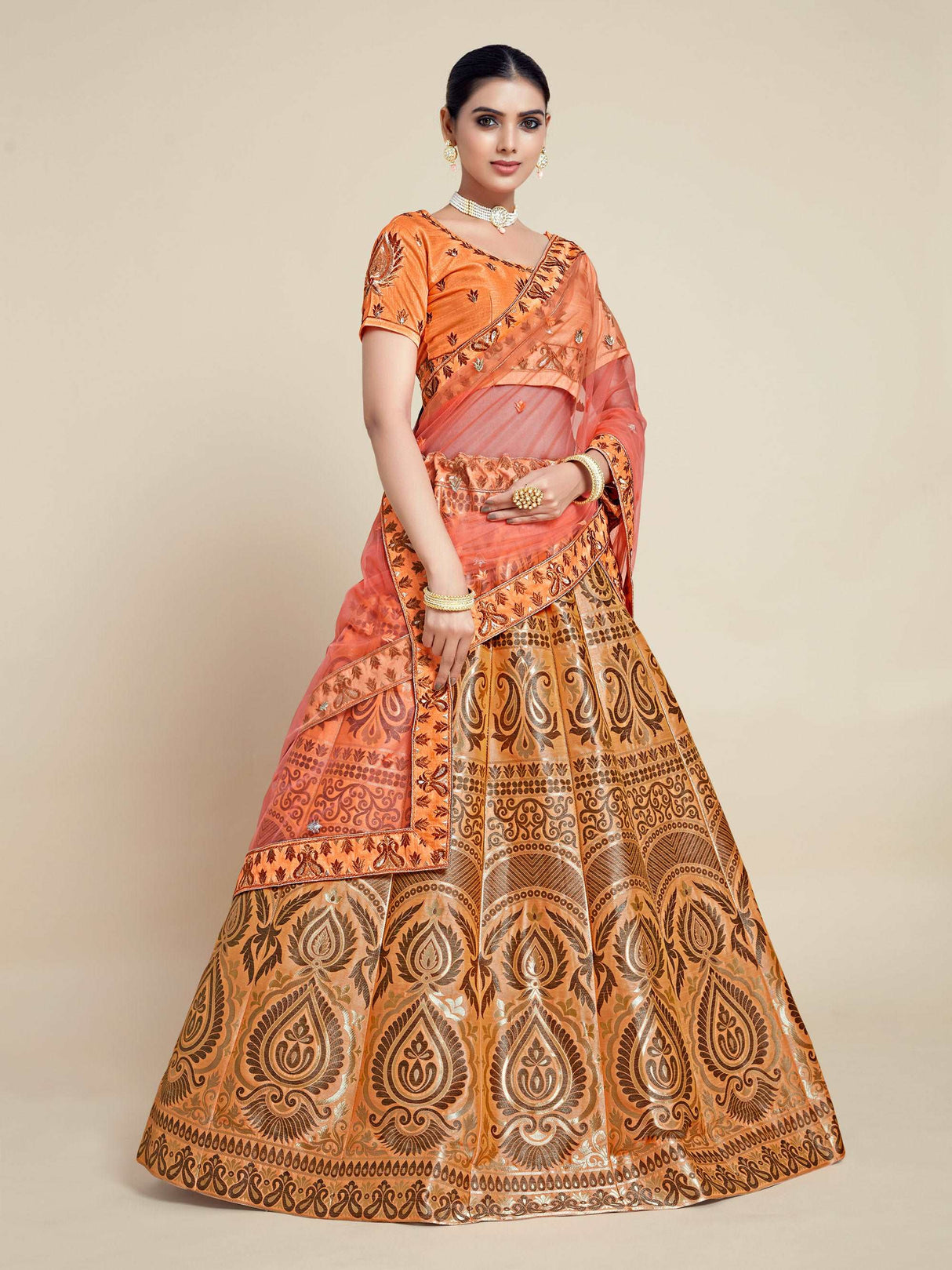 MIMOSA Women's Art Silk Semi-Stitched Lehenga with Unstitched Blouse and Dupatta