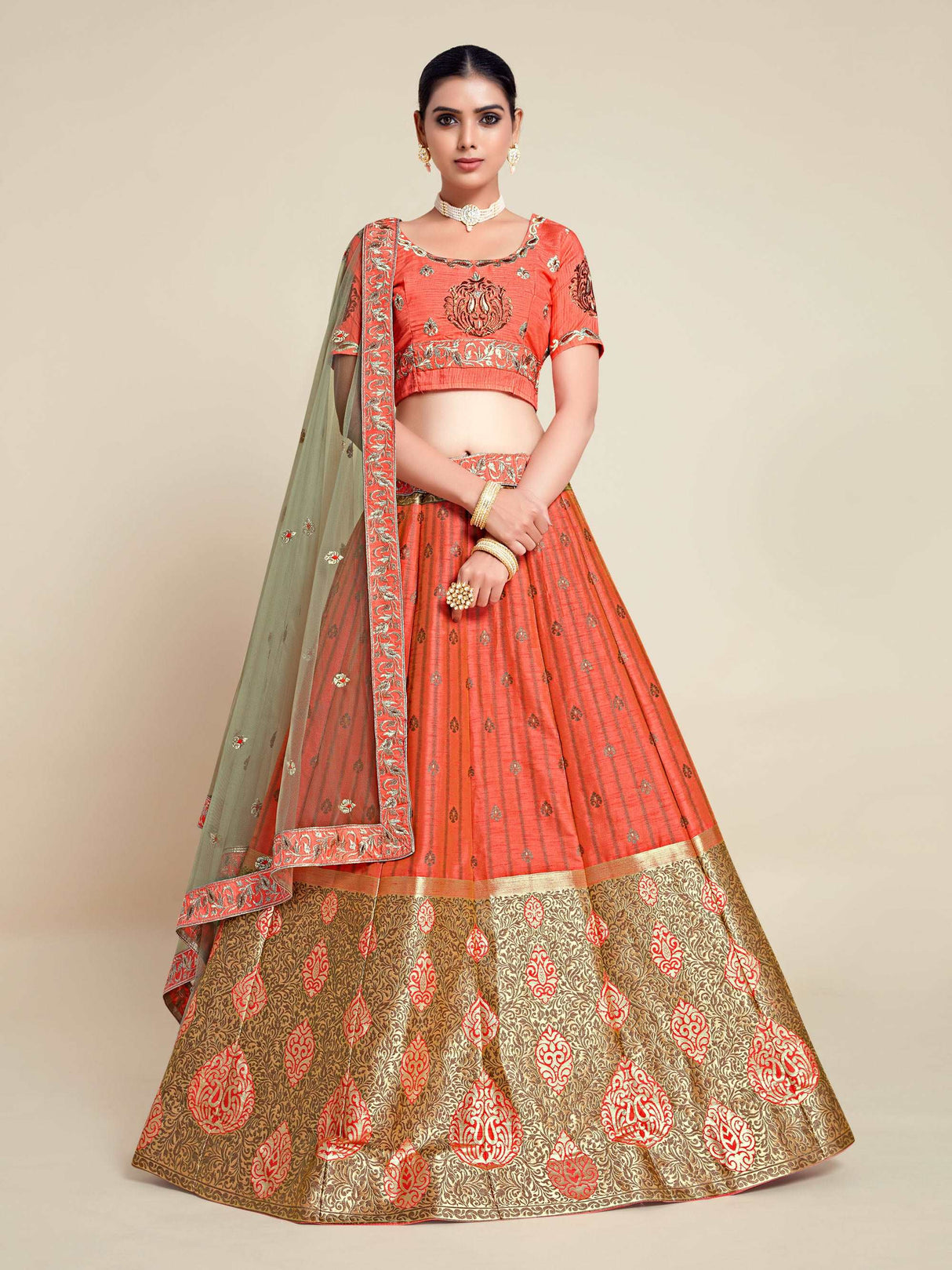 MIMOSA Women's Art Silk Semi-Stitched Lehenga with Unstitched Blouse and Dupatta