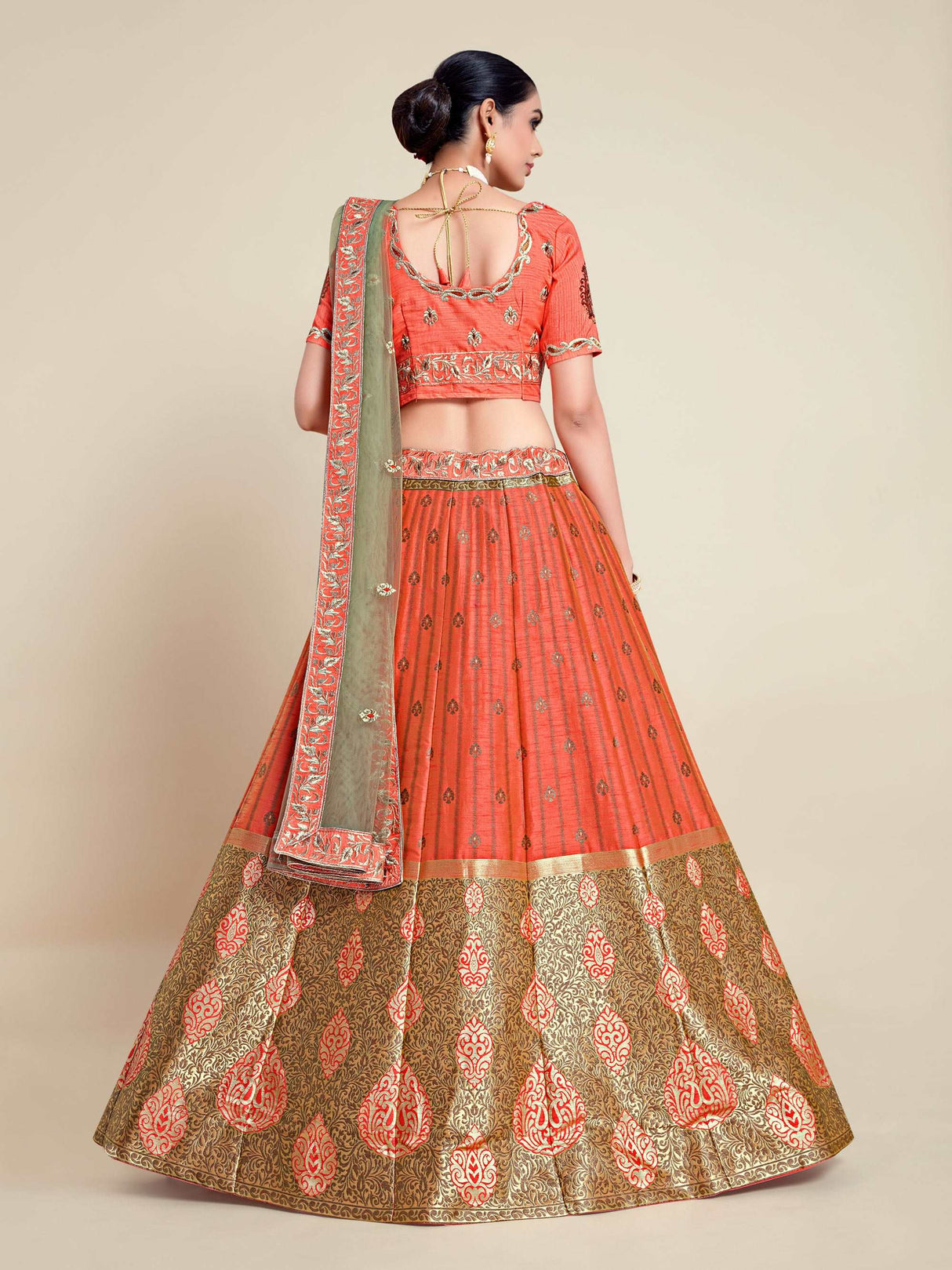 MIMOSA Women's Art Silk Semi-Stitched Lehenga with Unstitched Blouse and Dupatta