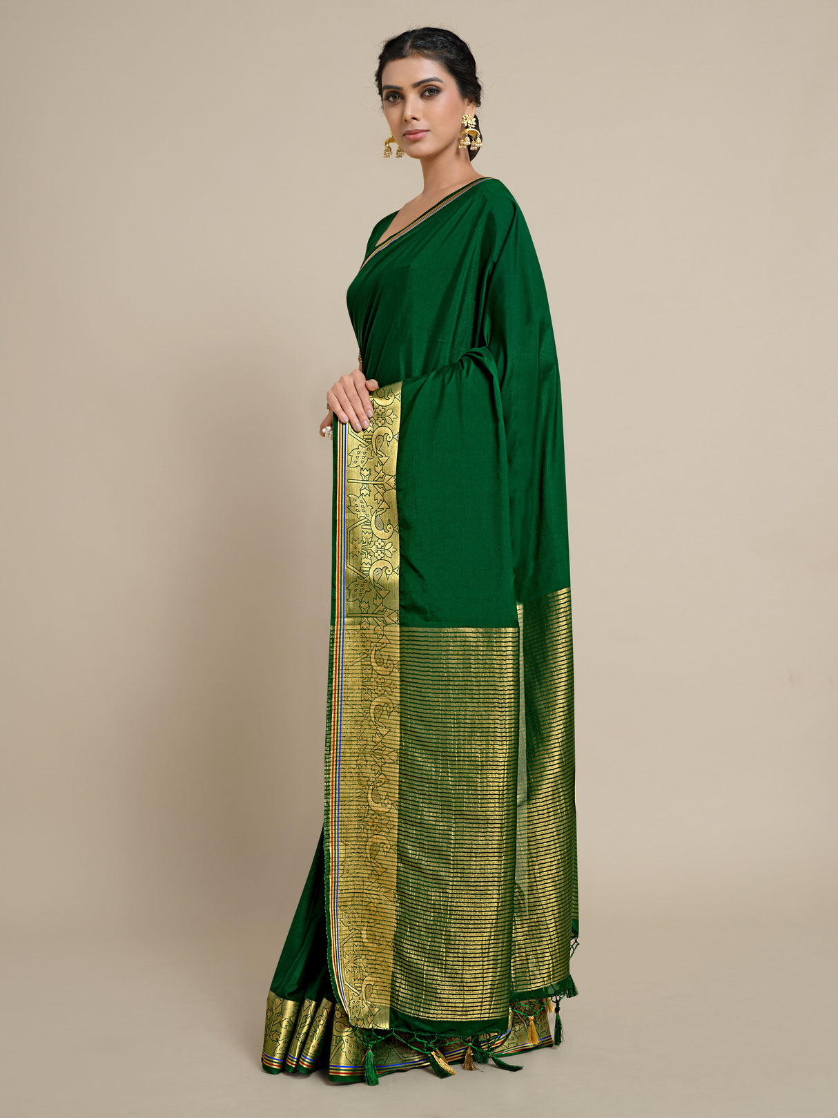 Mimosa Womens Crepe Saree Mysore Silk style BGreen Color