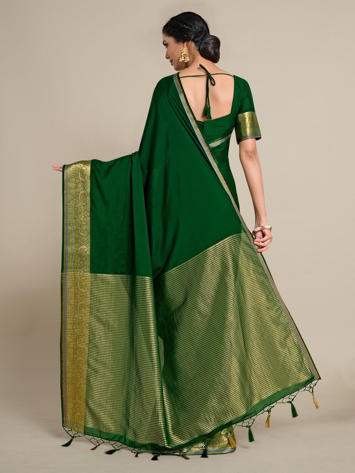 Mimosa Womens Crepe Saree Mysore Silk style BGreen Color