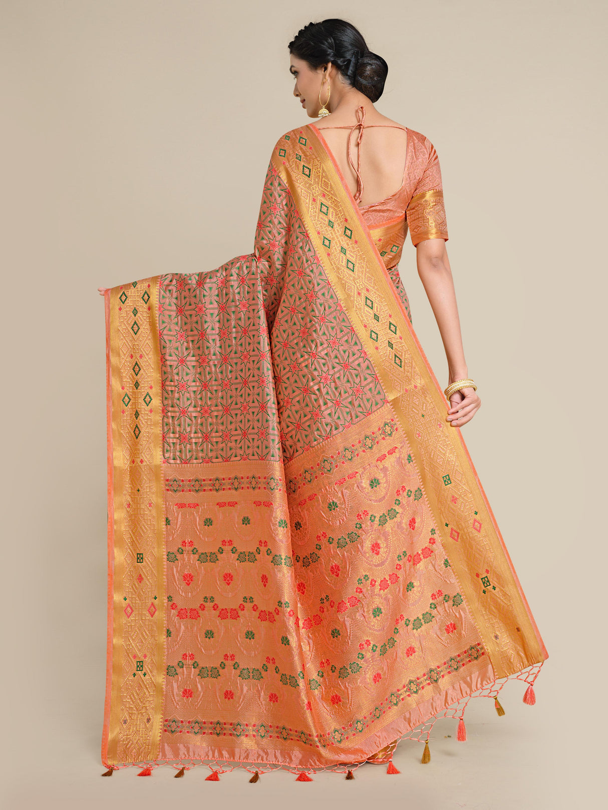 Mimosa Womens Art Silk Saree Kanjivaram Peach Color