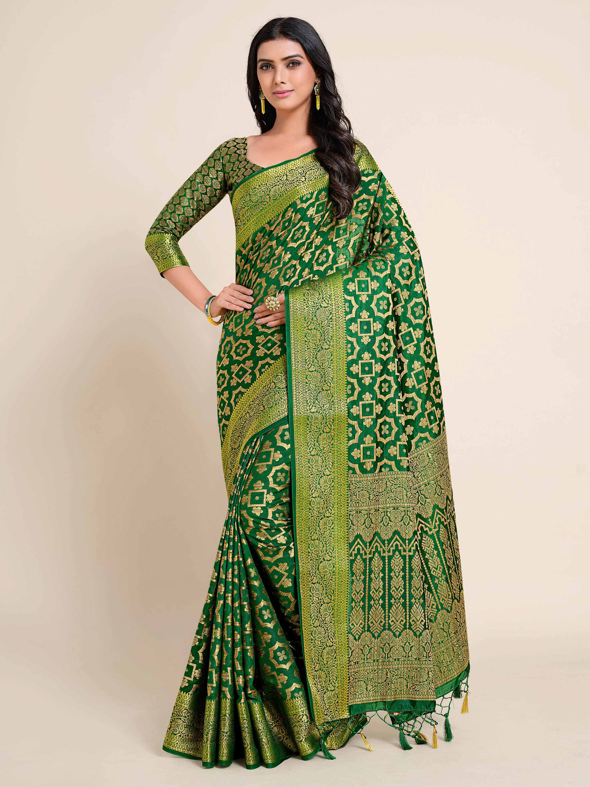 Mimosa Womens Art Silk Saree Kanjivaram Green Color