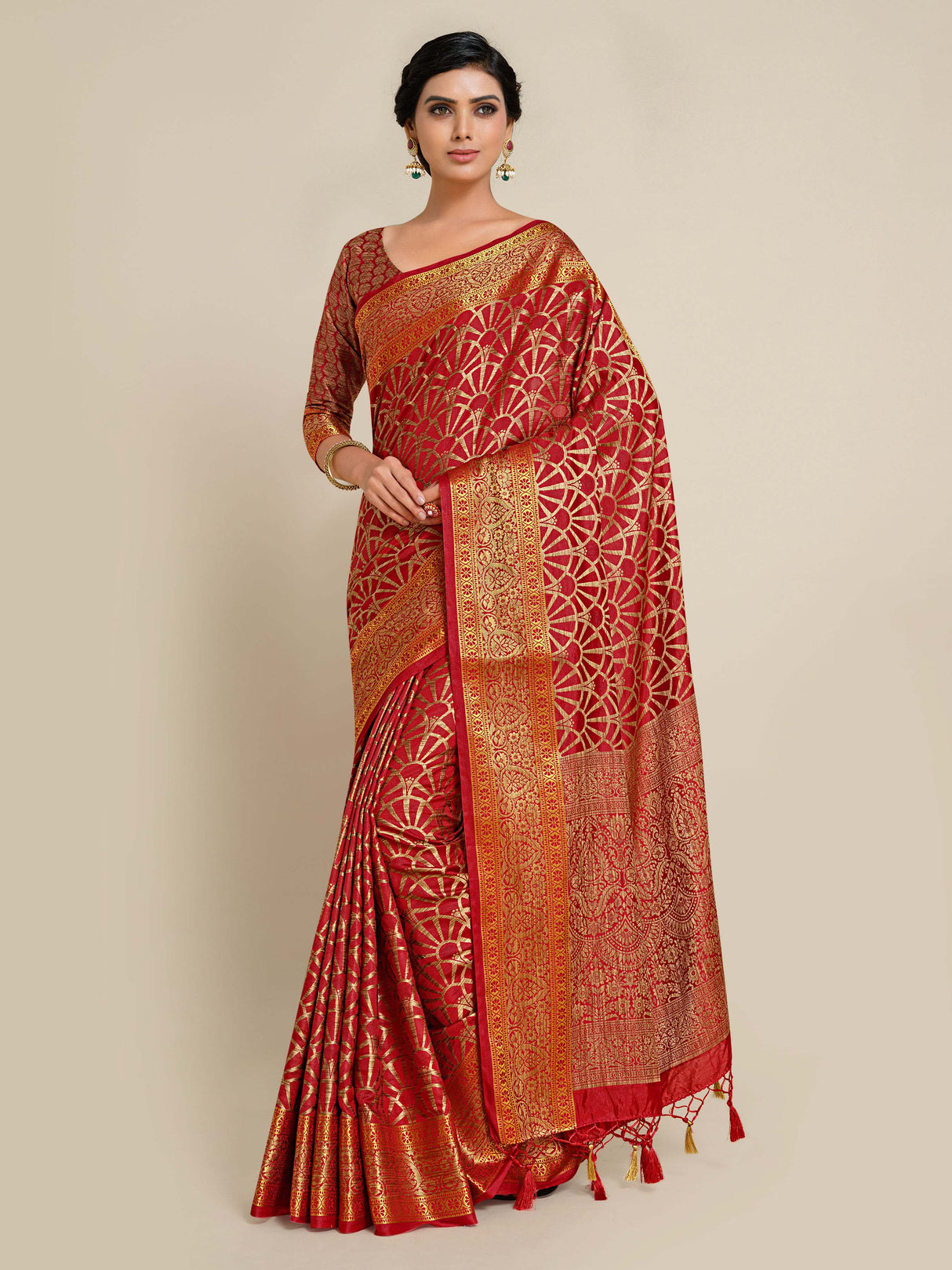 Mimosa Womens Art Silk Saree Kanjivaram Red Color