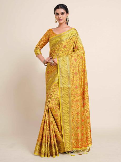 Mimosa Womens Art Silk Saree Kanjivaram Yellow Color