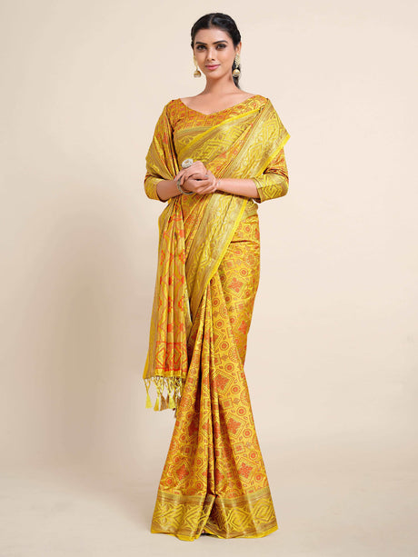 Mimosa Womens Art Silk Saree Kanjivaram Yellow Color