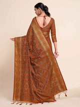 Mimosa Womens Art Silk Saree Kanjivaram Rust Color