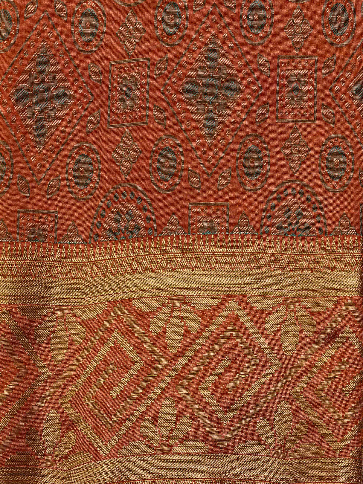 Mimosa Womens Art Silk Saree Kanjivaram Rust Color