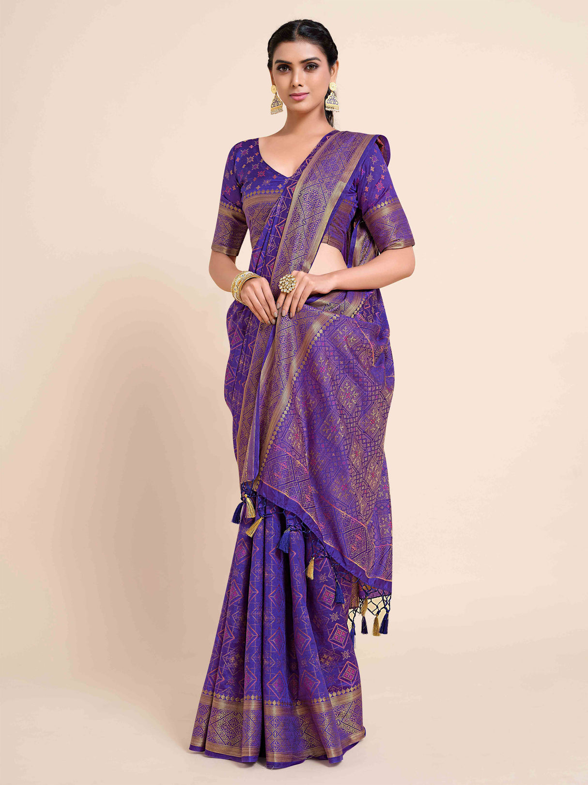 Mimosa Womens Art Silk Saree Kanjivaram style Purple Color