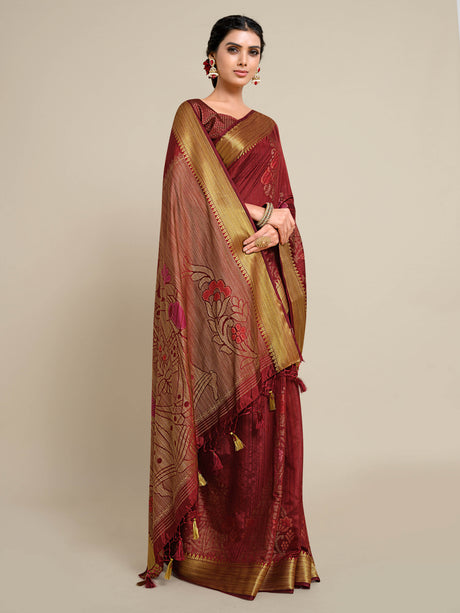 Mimosa Womens Art Silk Saree Kanjivaram Chocolate Color