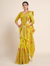 Mimosa Womens Art Silk Saree Kanjivaram style Yellow Color