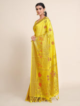 Mimosa Womens Art Silk Saree Kanjivaram style Yellow Color